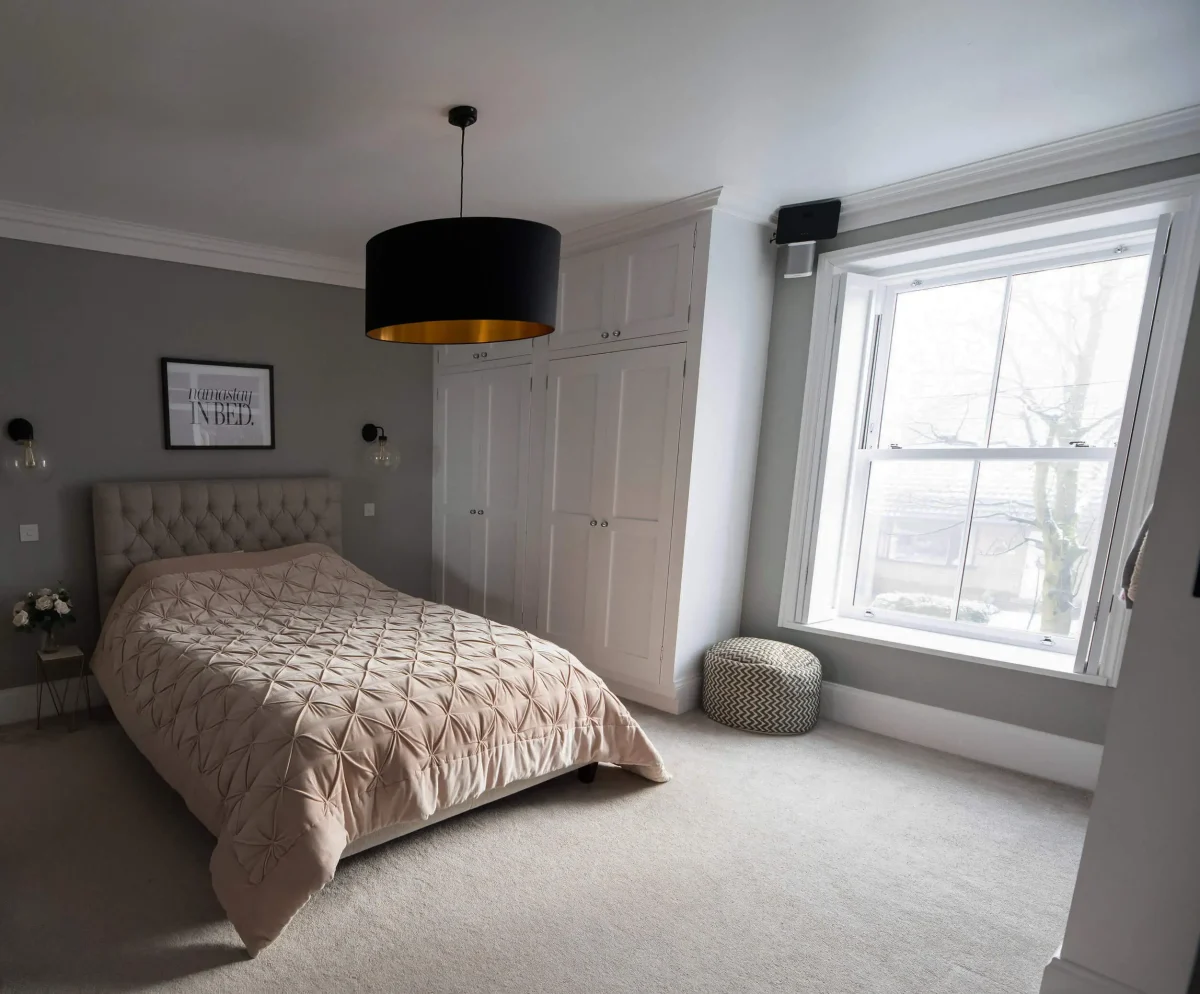 white sliding sash window in bedroom