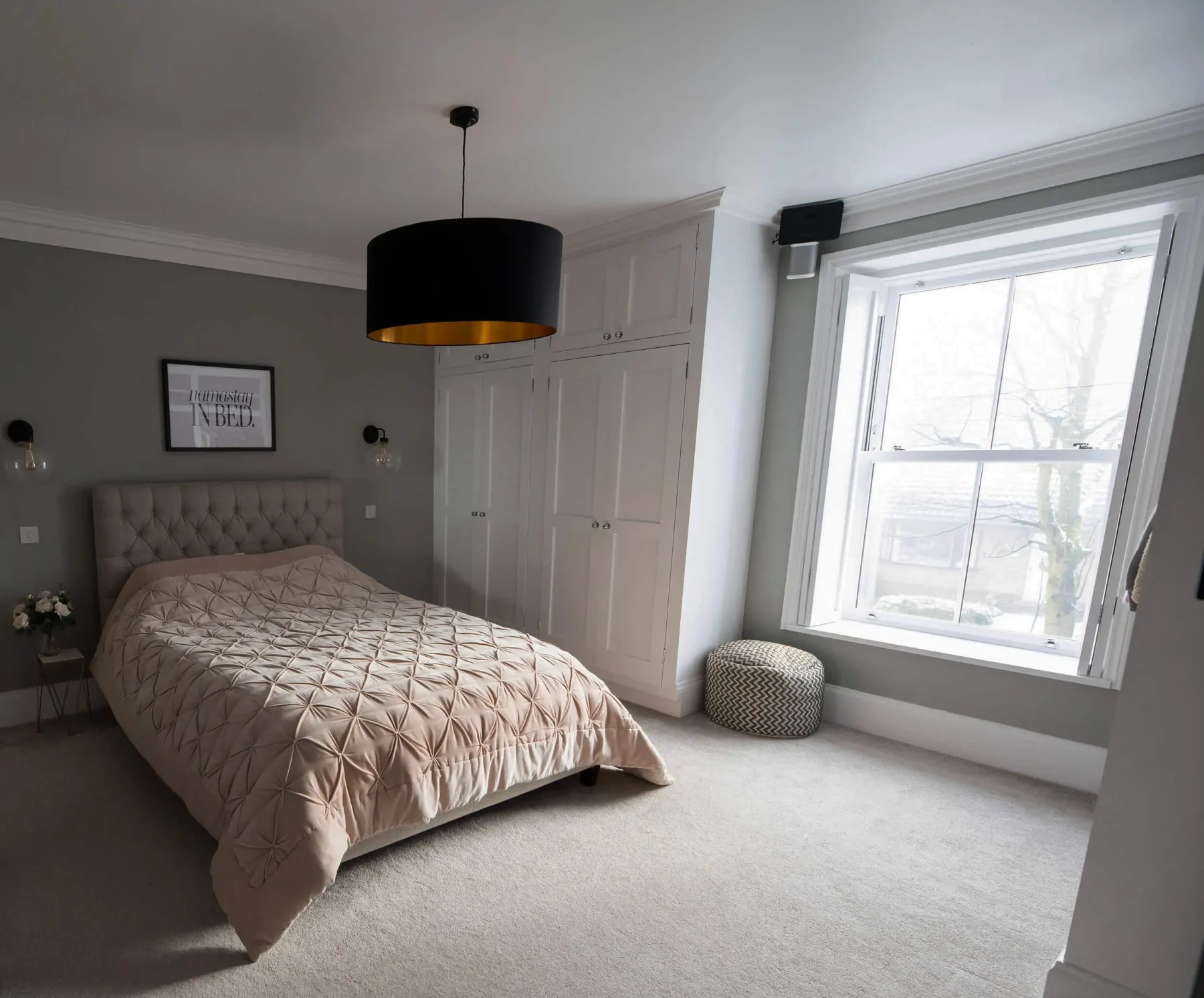 white sliding sash window in bedroom