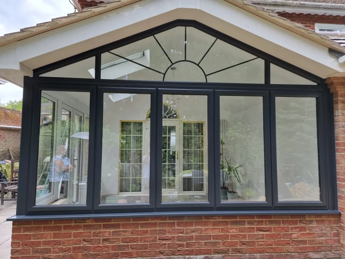 antracite grey casement windows in garden room