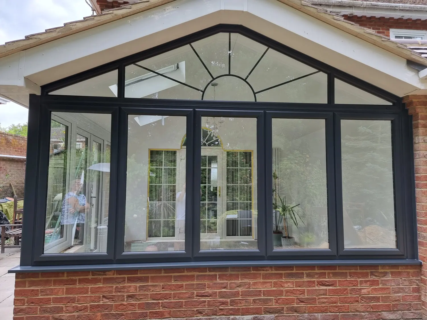antracite grey casement windows in garden room