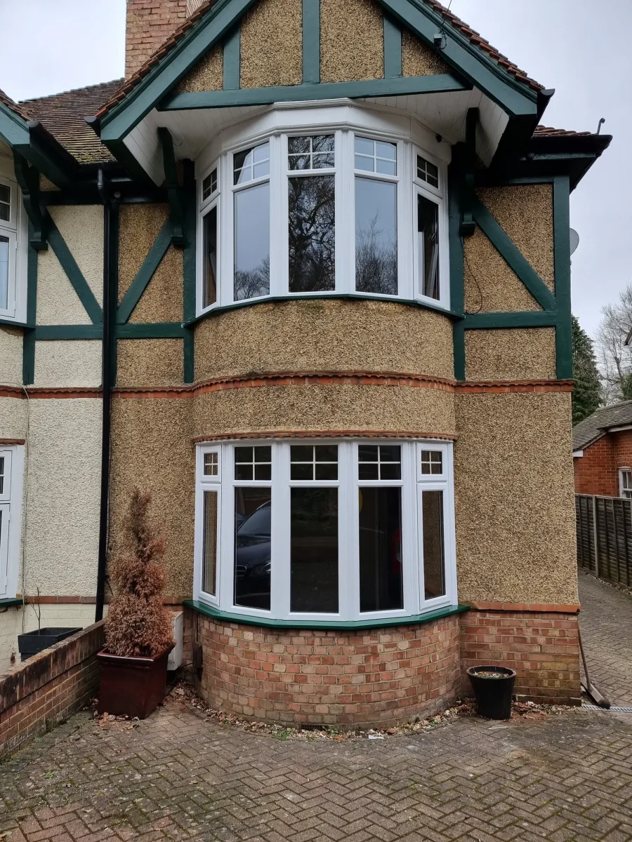 white 5 facet bow bay windows in 1950's house