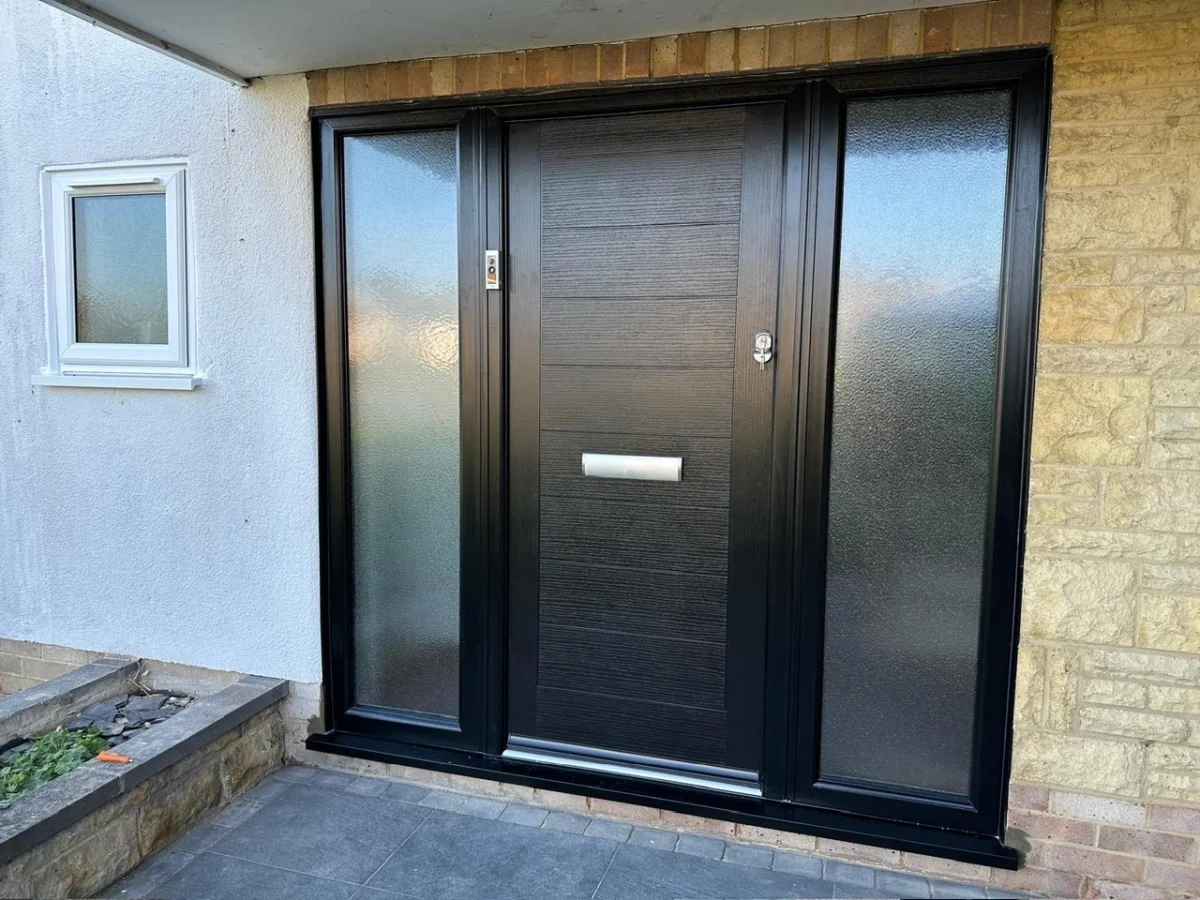 Black endurance composite door with side panels